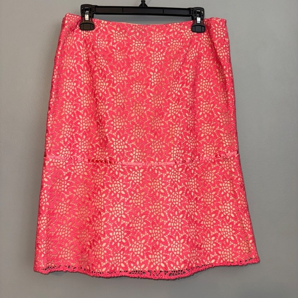 EUC RARE Tibi Crochet Lace Doily Fit & Flare Skirt Pink Tan Size 8 - Picture 5 of 6